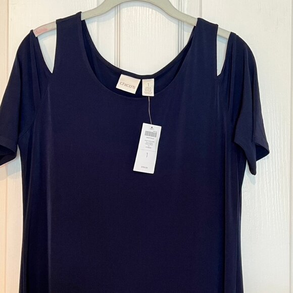 Chico's Cold-Shoulder Maxi Dress in Ink (navy), size M (Chico's 1) - NWT!! - Picture 2 of 6